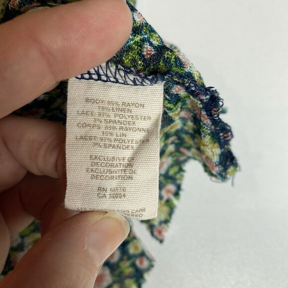 Free People Womens Top Popover Linen Blend Floral Button Back Hippie Boho OS - Picture 5 of 8